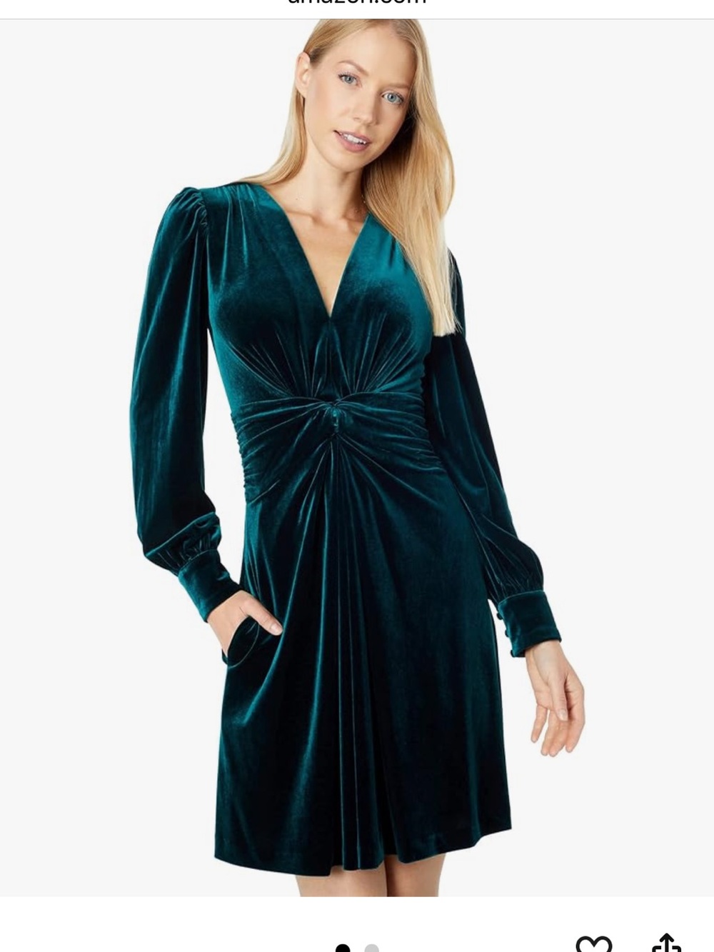 Vince Camuto Hunter Green Velvet Knot-Front Long Sleeve Dress